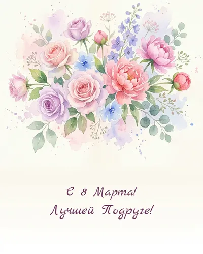 открытка с 8 марта! лучшей подруге! — watercolor flowers 11